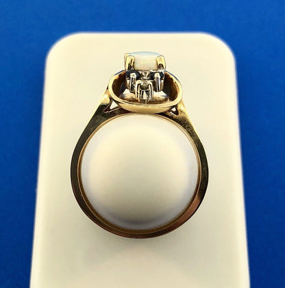 Retro 14K Yellow Gold Diamond Sapphire Opal Modernist Free Form Cocktail Ring