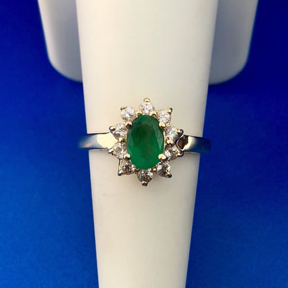 Estate 10K Yellow Gold Emerald Diamond May Anniversary Engagement Ring