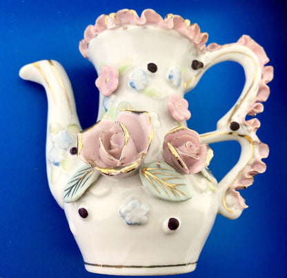 1921-1941 Yoko Boeki Hand Painted Rose Gold Tip Demitasse Cream Pitcher Marked