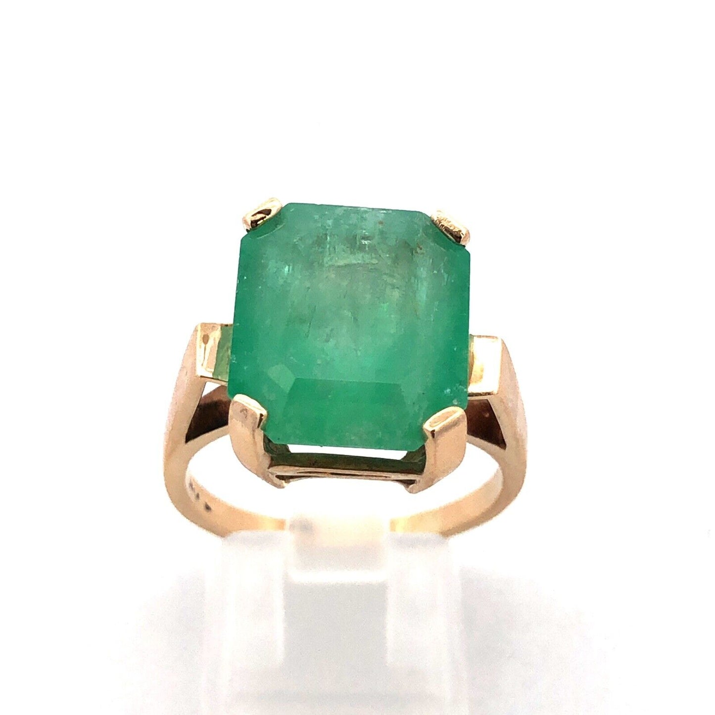 Estate Designer 14K Yellow Gold Emerald Cut Emerald Statement Solitaire Ring