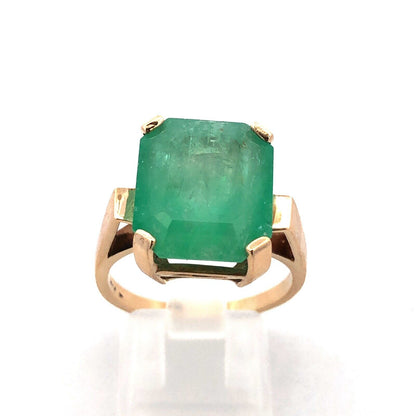 Estate Designer 14K Yellow Gold Emerald Cut Emerald Statement Solitaire Ring