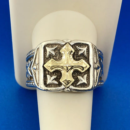 Scott Kay Sterling Silver 18K Gold Unkaged Sparta Cross Gothic Religious Ring
