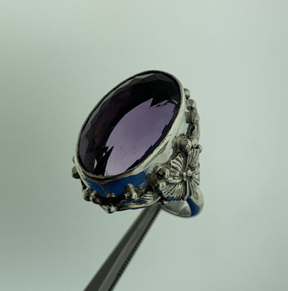 Stunning Sterling Silver 925 Large Oval Cut Purple Amethyst Floral Ring Size 6