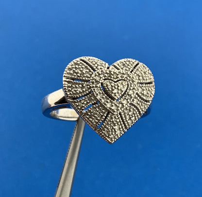 Designer EA 925 Sterling Silver Pave Diamond Heart Anniversary Dome Ring