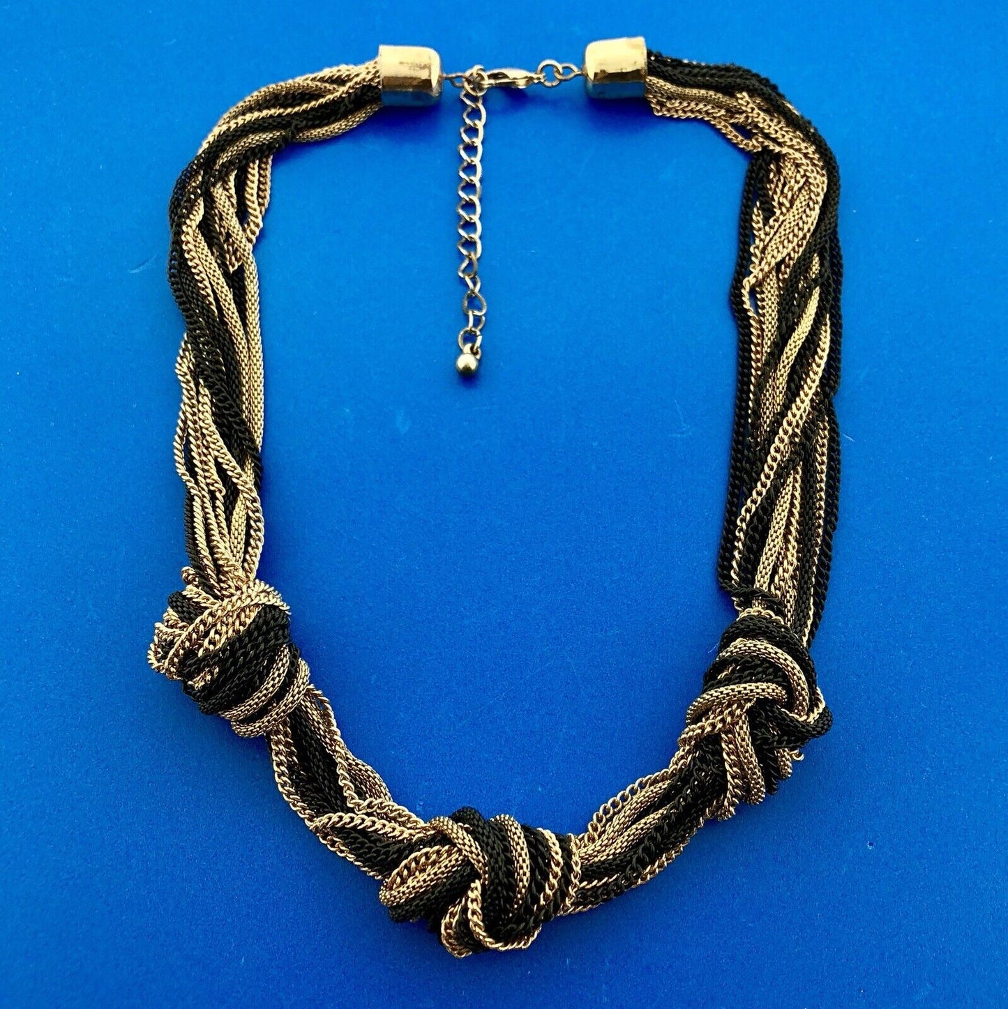 Ladies Gold And Black Tone Oval Cable Link 14 Strand Knotted Statement Necklace