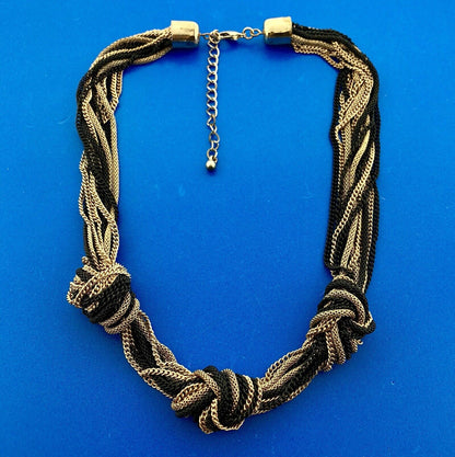 Ladies Gold And Black Tone Oval Cable Link 14 Strand Knotted Statement Necklace
