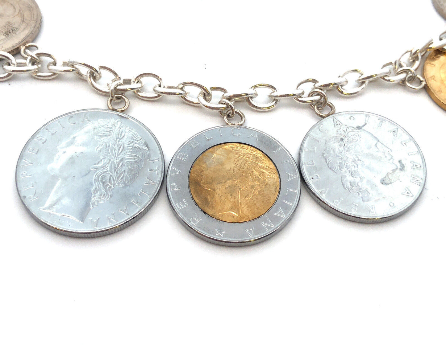 Designer Milor Italy 925 Sterling Silver Italian Coin Currency Charm Bracel