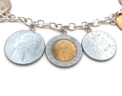 Designer Milor Italy 925 Sterling Silver Italian Coin Currency Charm Bracel