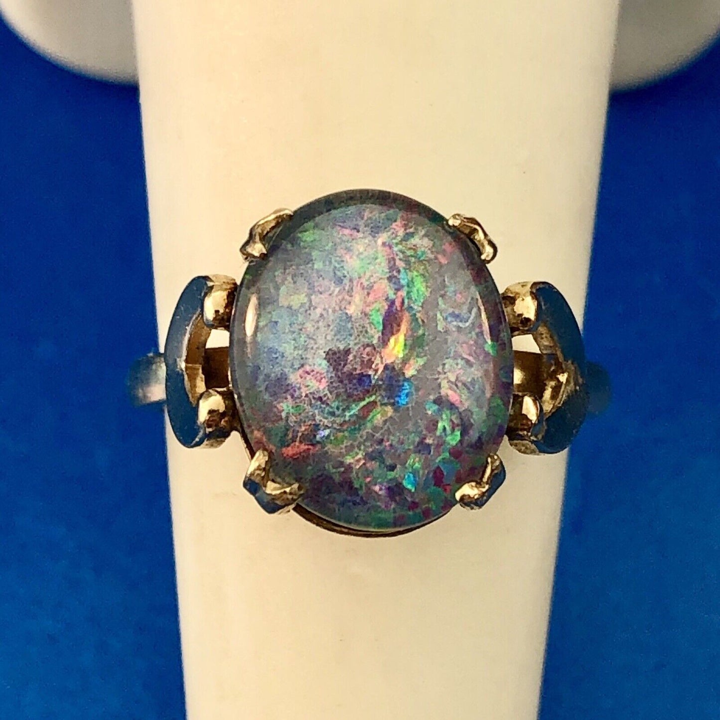 Vintage 10K Yellow Gold Filled Opal Doublet Cabochon October Anniversary Ring