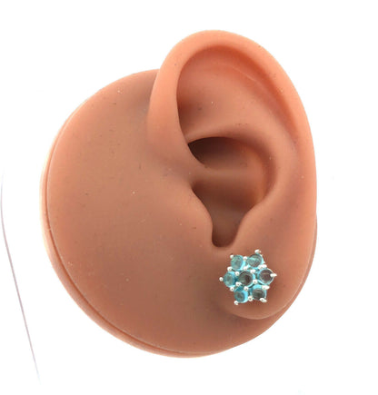 925 Sterling Silver Round Blue Cubic Zirconia CZ Flower Stud Earrings
