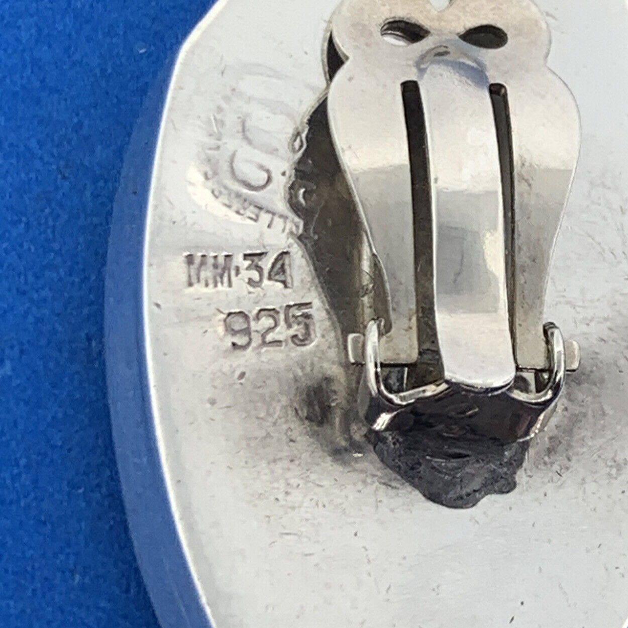 Mid Century Taxco Los Ballesteros Sterling Silver Onyx Modernist Clip Earrings