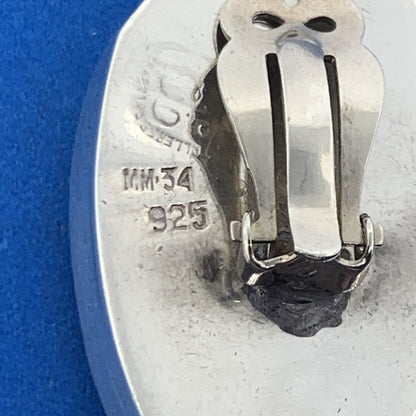 Mid Century Taxco Los Ballesteros Sterling Silver Onyx Modernist Clip Earrings