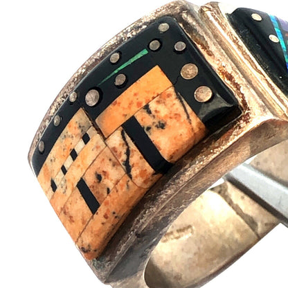 Calvin Begay Starry Night in the Pueblo Sterling Silver 925 Navajo Band Ring