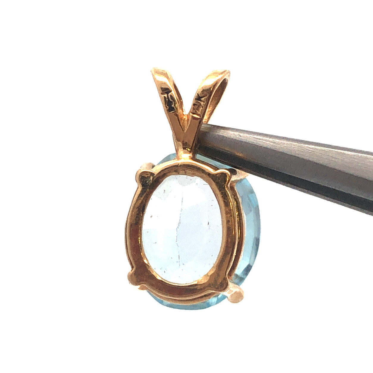 14K Yellow Gold Oval Swiss Blue Topaz Solitaire December Anniversary Pendant
