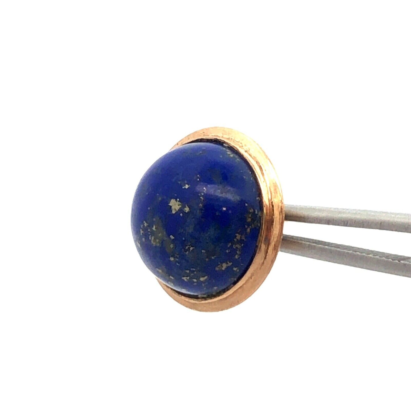 Vintage 14K Yellow Gold Round Cabochon Blue Lapis Lazuli Stud Earrings