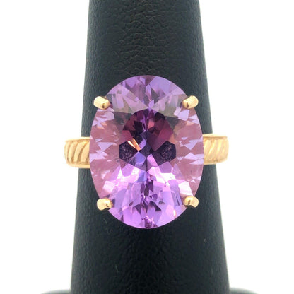 Vintage Designer SCBS 10K Yellow Gold Oval Amethyst Statement Cocktail Ring