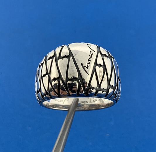 925 Sterling Silver Franco Pianegonda Diamond Cut Textured Link Wide Ring