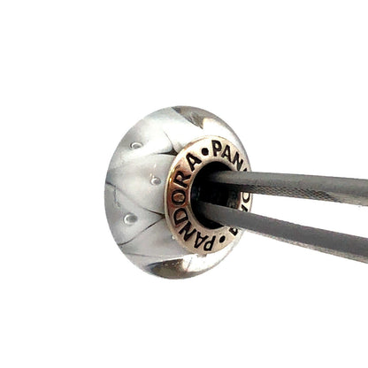 Retired PANDORA 925 Sterling Silver 790921 White Murano Looking Glass Bead Charm