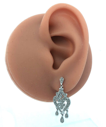 Estate 14K White Gold Diamond Filigree Drop Dangle Chandelier Heart Earrings