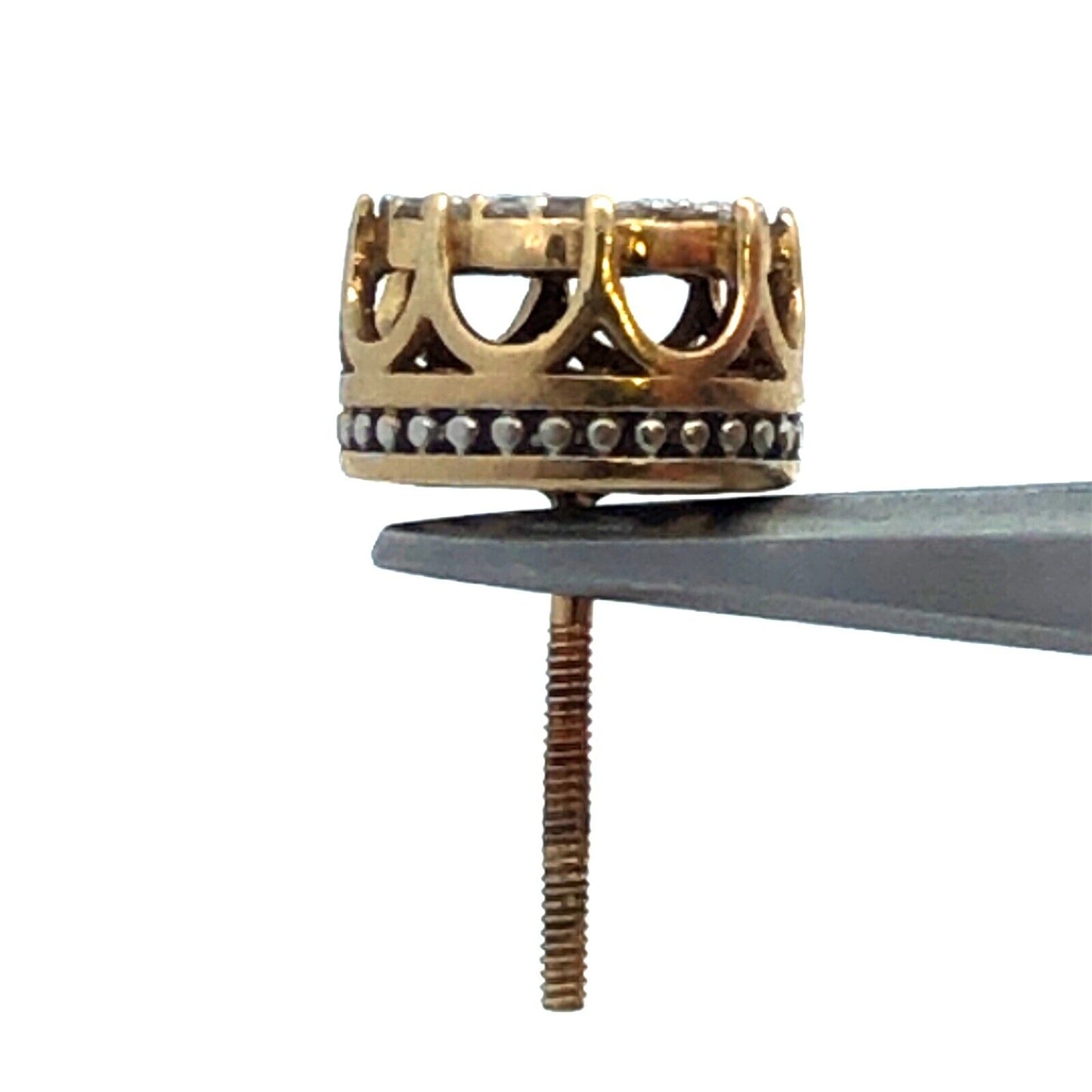 Designer 10K Yellow White Gold Pave Diamond Screw Back Stud Earrings