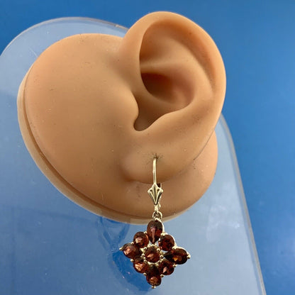 Designer 925 Sterling Silver Round & Pear Shaped Garnet Drop Leverback Earrings