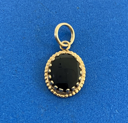 Designer 14K Yellow Gold Oval Black Onyx Cabochon Drop Pendant