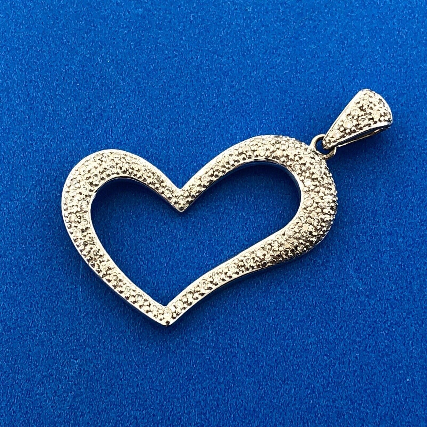 Designer 14K White Gold Diamond Modernist Heart Anniversary Valentine Pendant