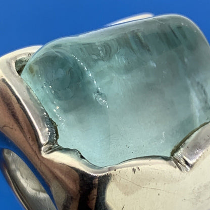 Designer Italy 925 Sterling Silver Bottle Art Glass Wide Statement Dome Ring