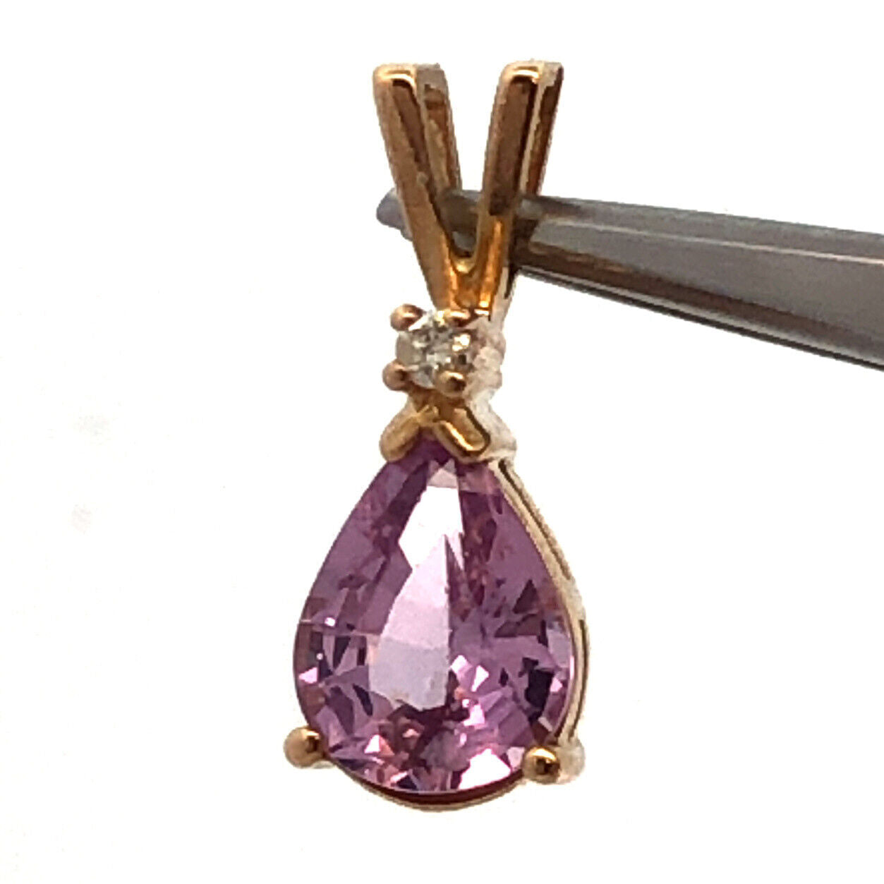 Designer 14K Yellow Gold Pear Amethyst & Round Diamond Accent Drop Pendant