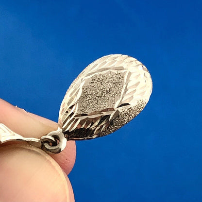 Retro SLC 14K White Gold Diamond Cut Polished Brushed Pear Drop Dangle Earrings