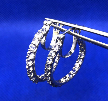 Designer D'Joy 925 Sterling Silver Purple Tanzanite Round In/Out Hoop Earrings