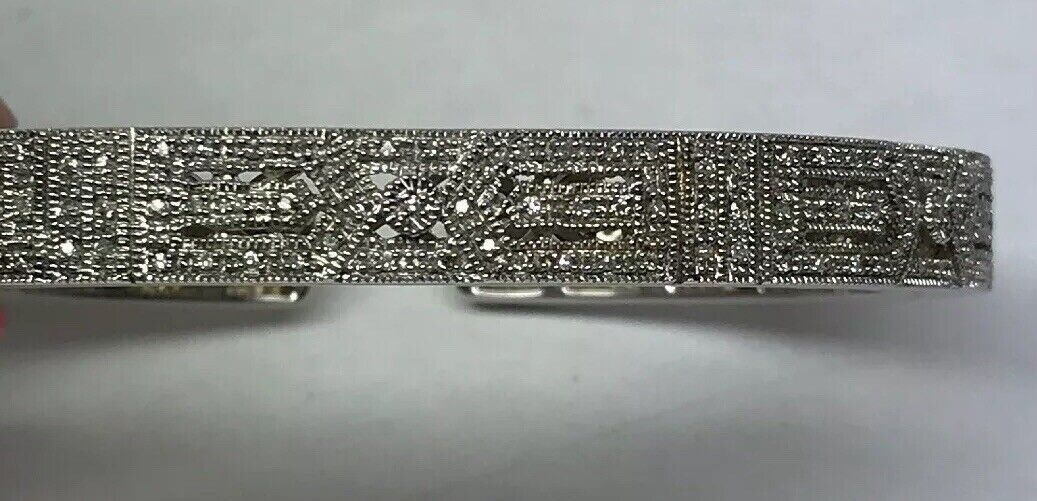 Designer Sterling Silver 925 Diamond Filigree Open Work Hinged Cuff Bracelet