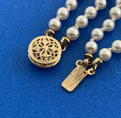 14K Yellow Gold Pearl Double Strand Hand Knotted Necklace