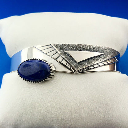 Robert A Lewis Navajo 925 Sterling Silver Lapis Lazuli Modernist Cuff Bracelet