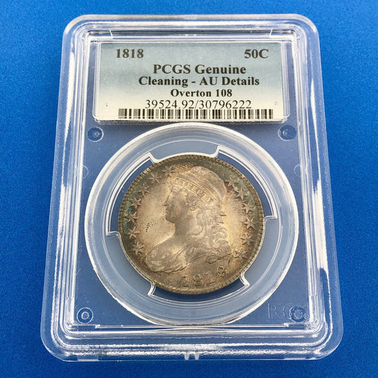 1818 Capped Bust Silver Half Dollar 50c Lettered Edge PCGS Genuine AU Details