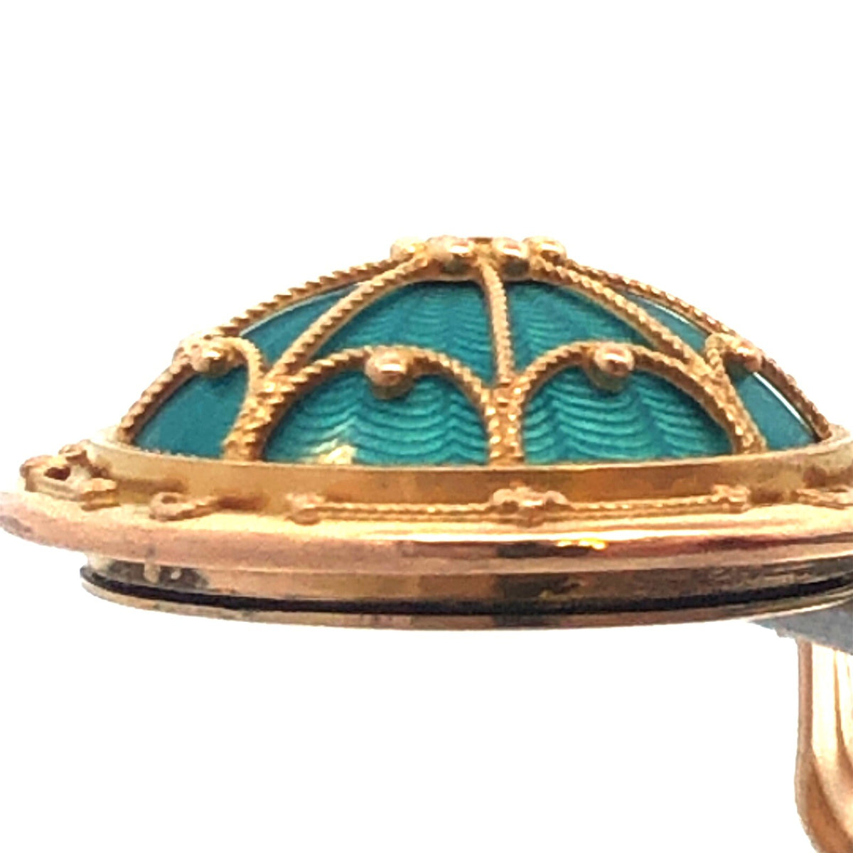 Art Nouveau Art Deco 14K Yellow Gold Aqua Turquoise Guilloche Enamel Pendant