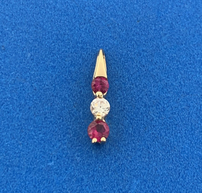 Vintage 10K Yellow Gold Pink Spinel White Cubic Zirconia Charm Pendant