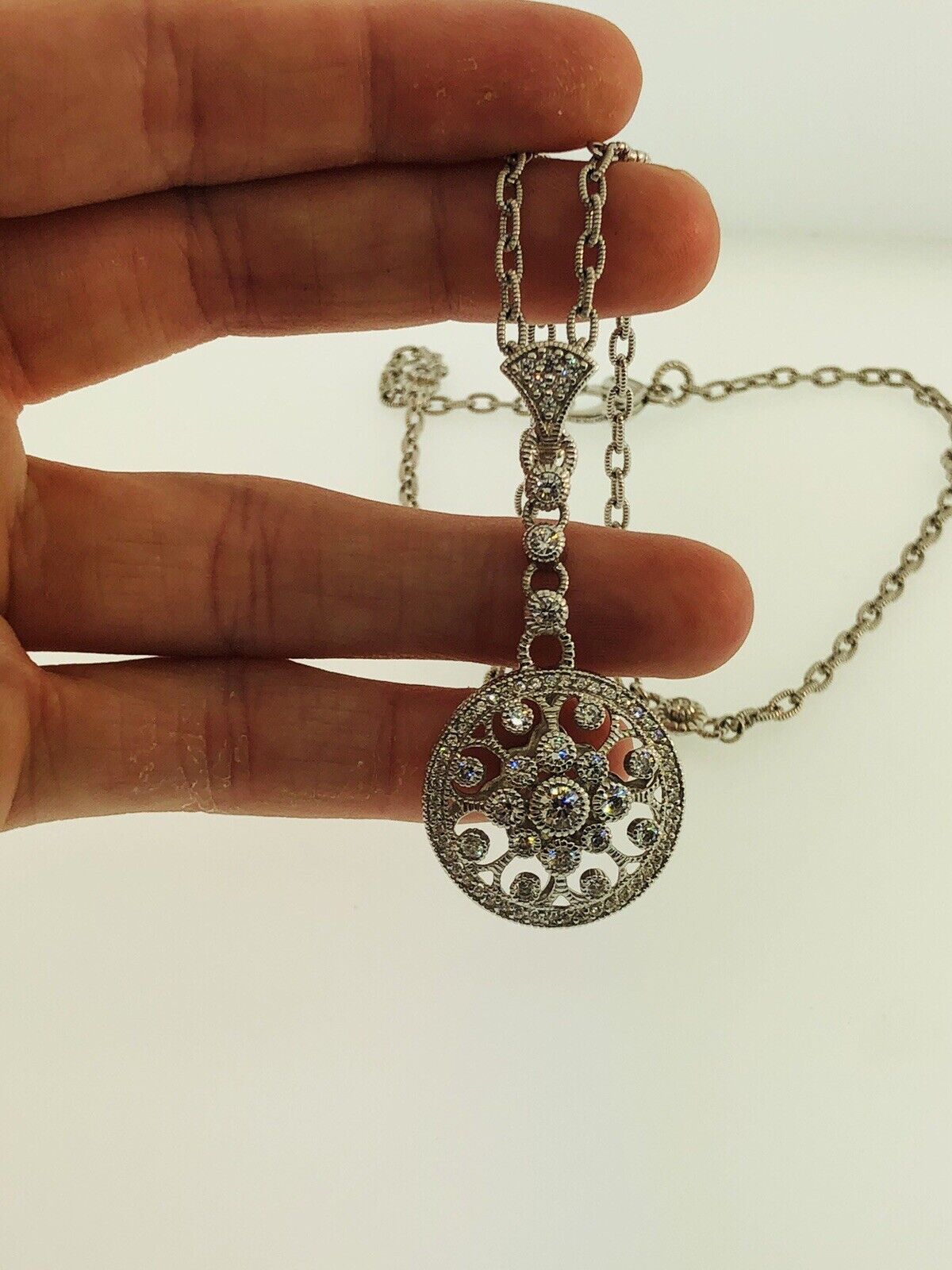 Judith Ripka Sterling Silver 925 Diamonique CZ Enhancer Pendant Station Necklace