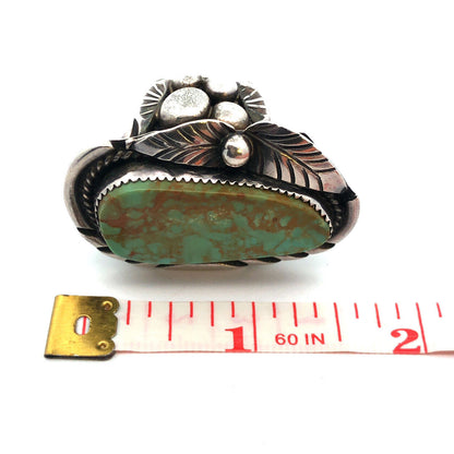 Benjamin Piaso Navajo 925 Sterling Silver Green Turquoise Squash Blossom Ring