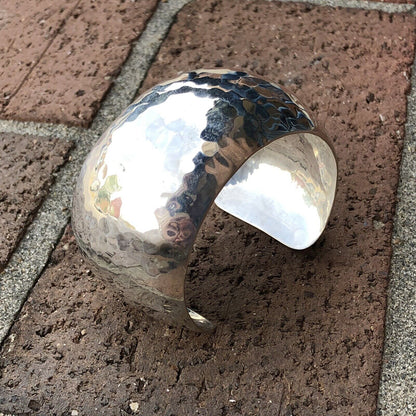 Native American Artisan Signed Sterling Silver Hammered Statement Cuff Bracelet