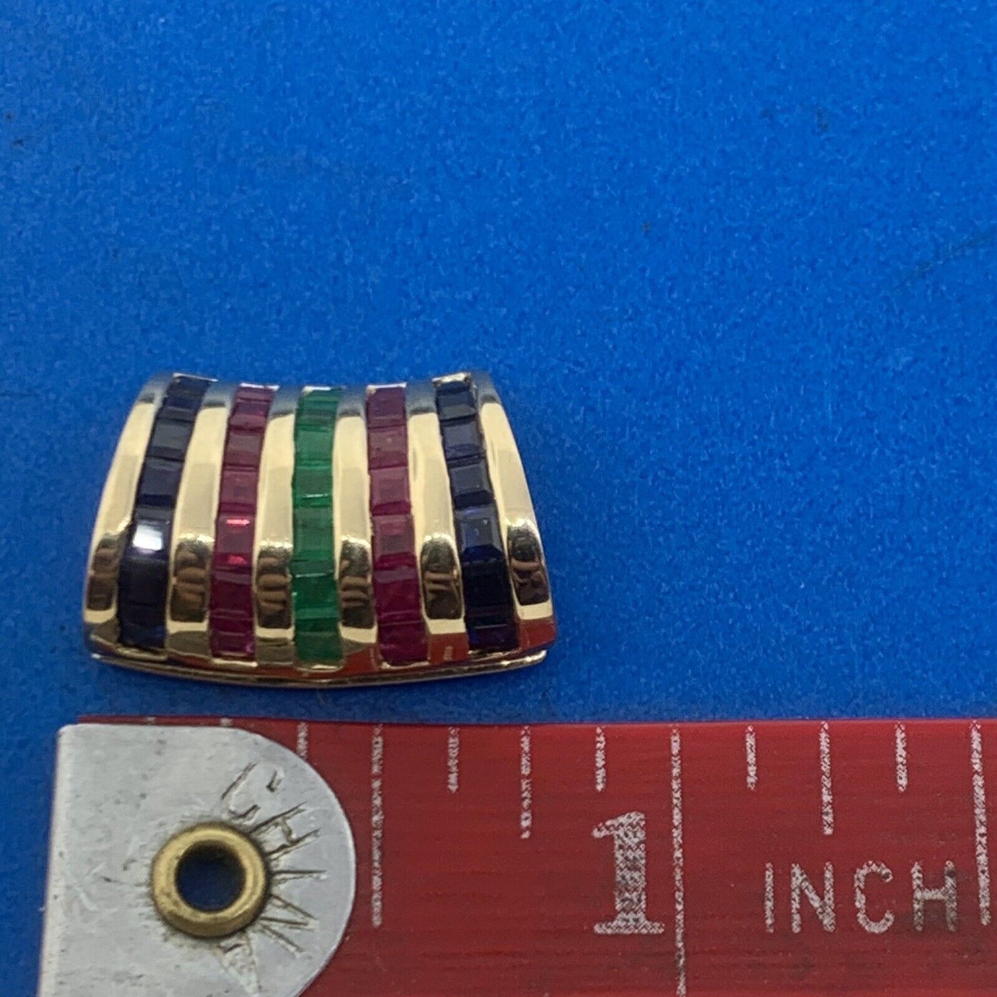 Designer 14K Yellow Gold Sapphire Ruby Emerald Modernist Enhancer Pendant