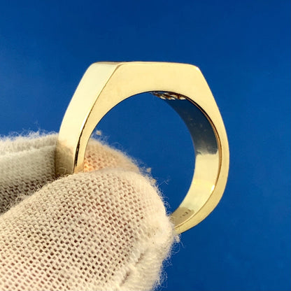 Retro 18K Yellow Gold Diamond Ruby Halo Channel Set Square Dome Unisex Ring
