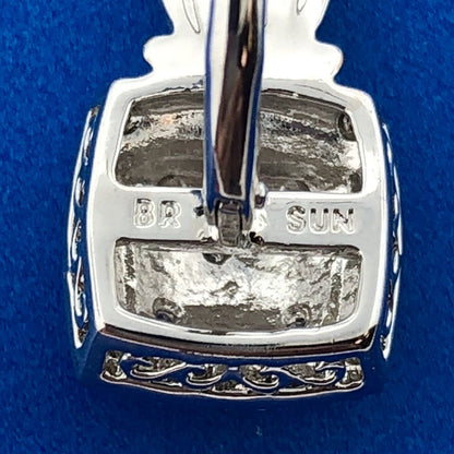 Designer SUN Silver Rose Toned Accent Pave Diamond Lever Back Earrings