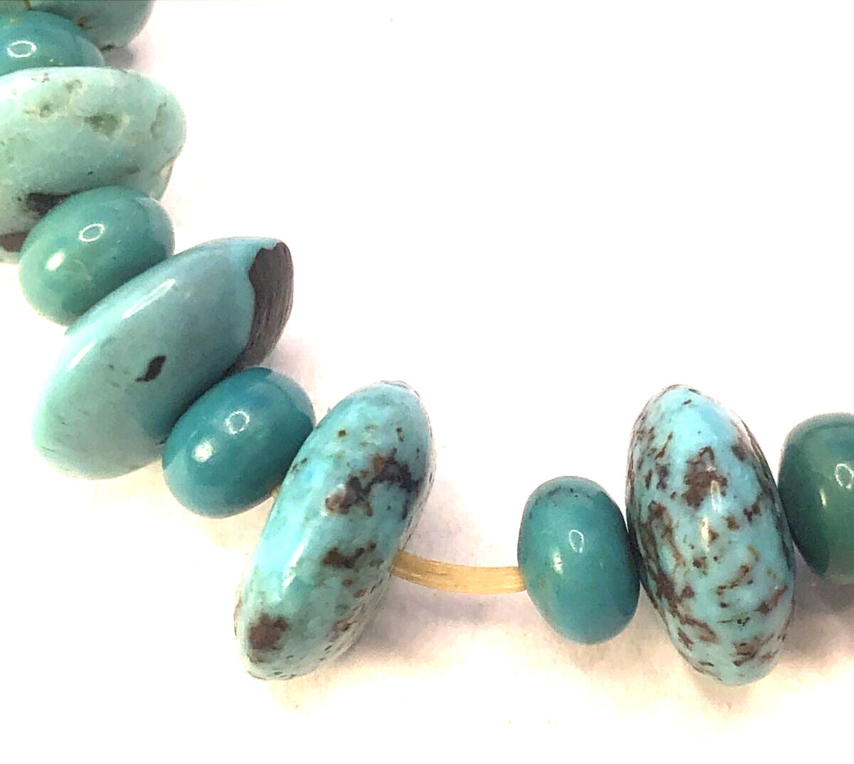 Estate Flat Round Beaded Natural Turquoise Elastic Cord Bracelet