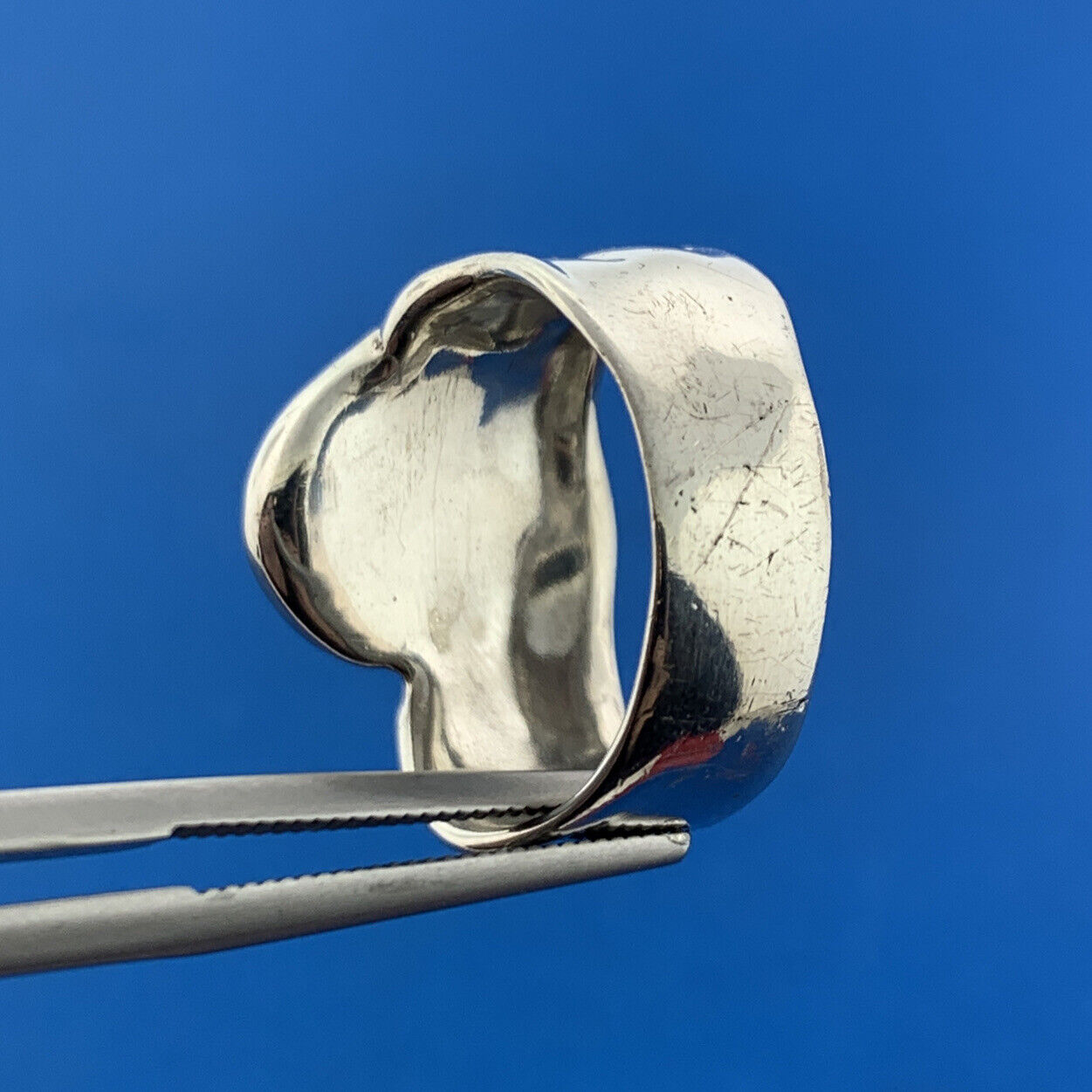 Modernist Designer 925 Sterling Silver Opal Cabochon Cigar Band Ring