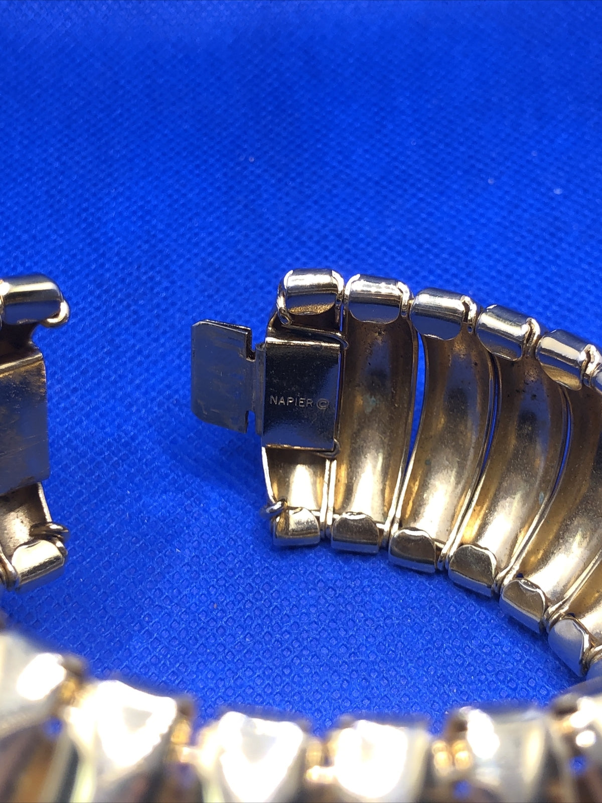 Napier Gold Tone Macaroni Link Accordion Style Statement Cuff Bracelet