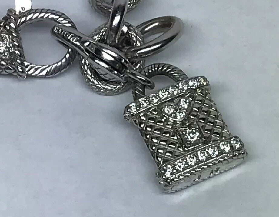 Judith Ripka Sterling Silver 925 Topaz Diamonique CZ Heart Key Lock Bracelet