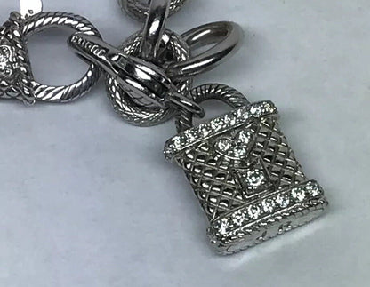 Judith Ripka Sterling Silver 925 Topaz Diamonique CZ Heart Key Lock Bracelet