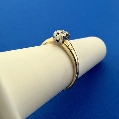Vintage Fidelity 14K Yellow White Gold Solitaire Engagement Bridal Promise Ring