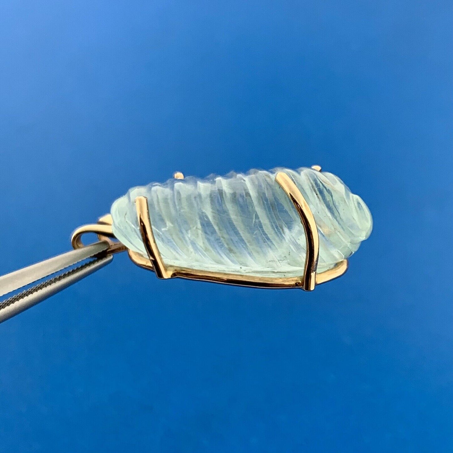 Artisan 14k Yellow Gold Green Tourmaline Carved Joy Vitality Nourishment Pendant